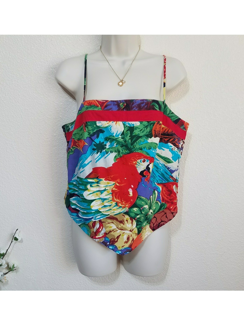 Rene Derhy Collection Vintage Parrot Sequin Tropical Cami Tank